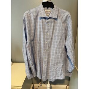 Van Heusen Mens XL Blue Plaid Flex Collar Regular Fit Wrinkle Free Dress Shirt